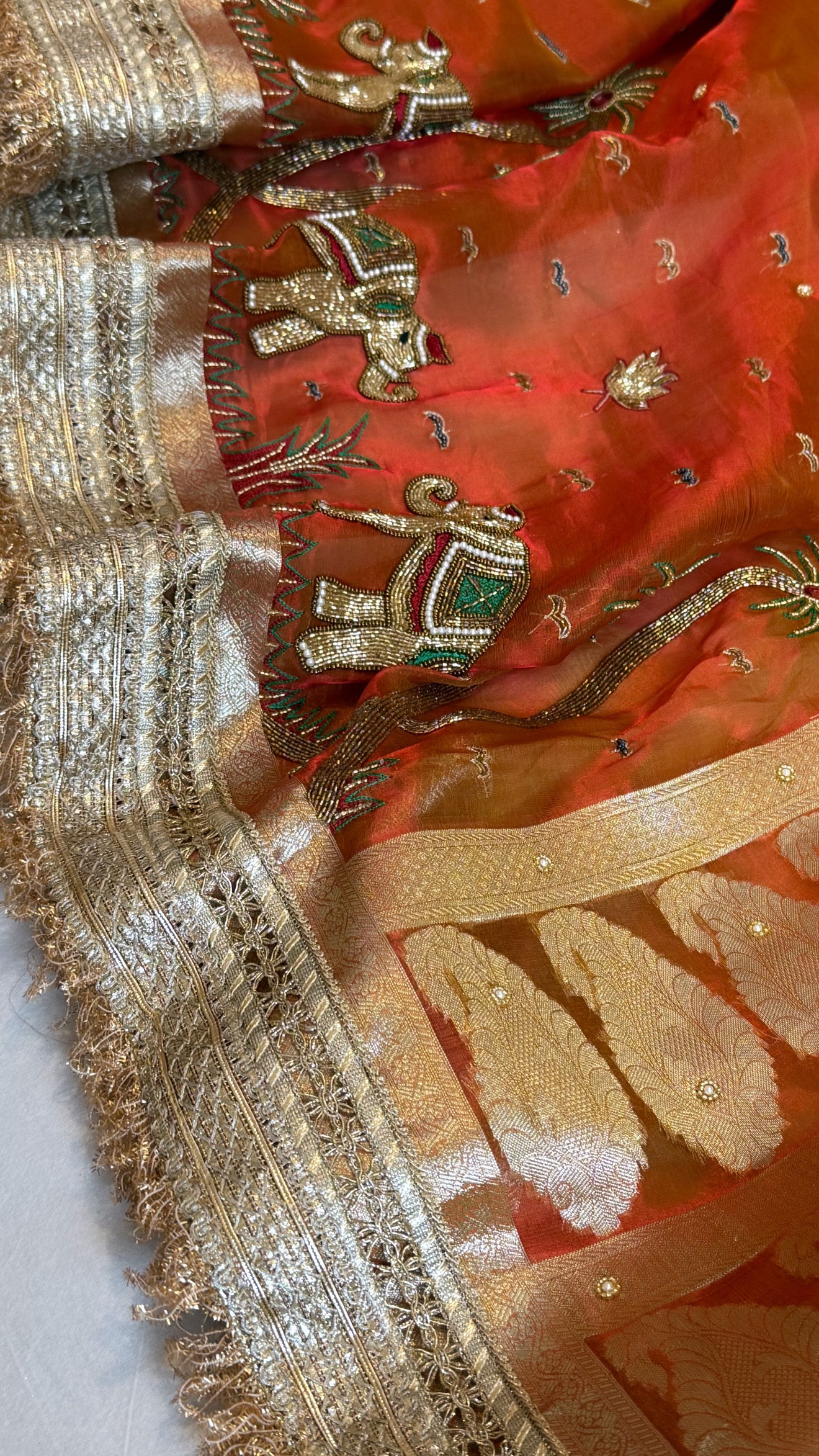 Hathi , ghoda aur palki wali saree - Husn tissue silk hand embroidered saree